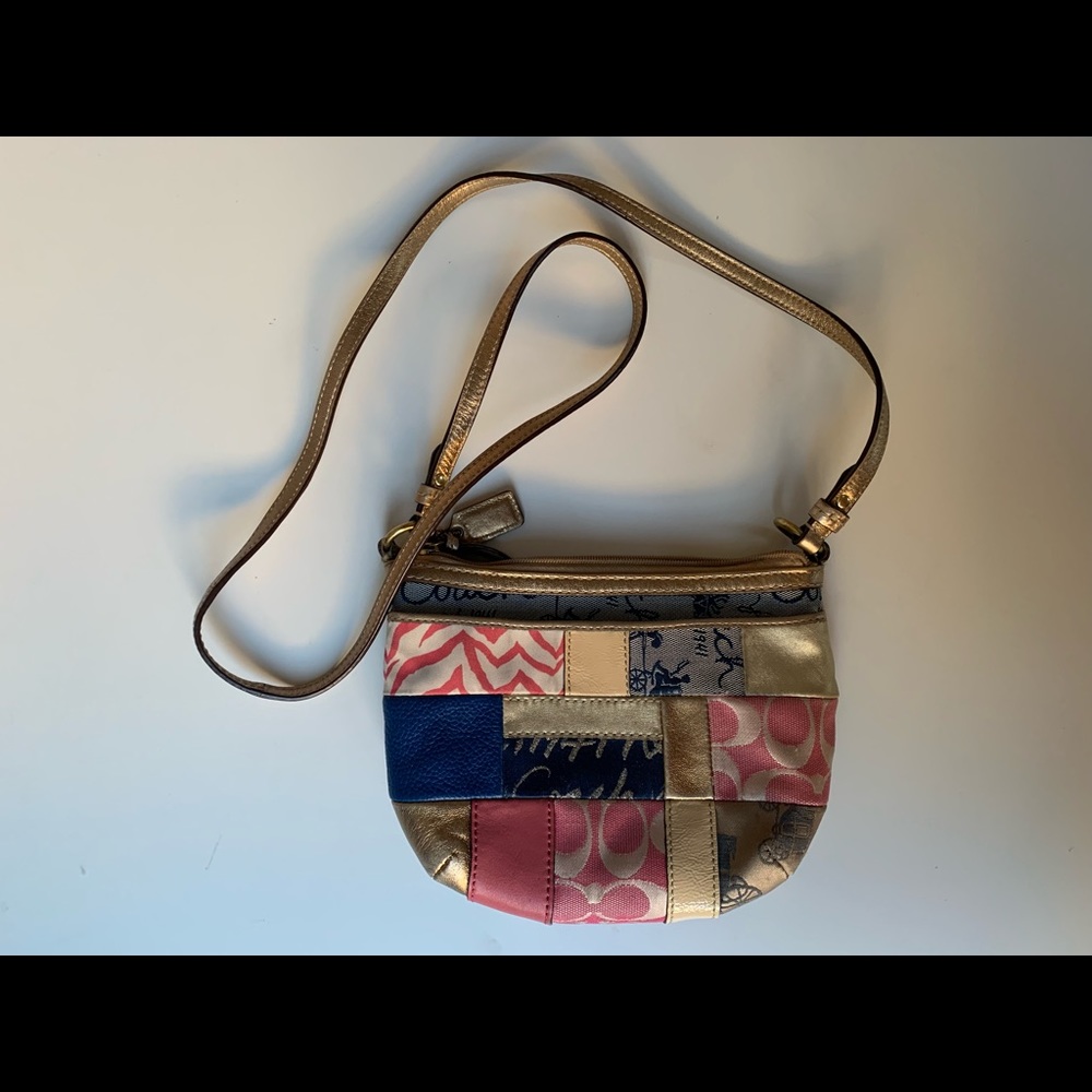 Auth Coach patchwork leather canvas crossbody bag